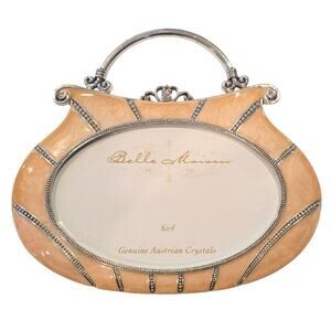 NWT Belle Maison Austrian Crystal Frame Purse Shaped Oval Orange 6 X 4